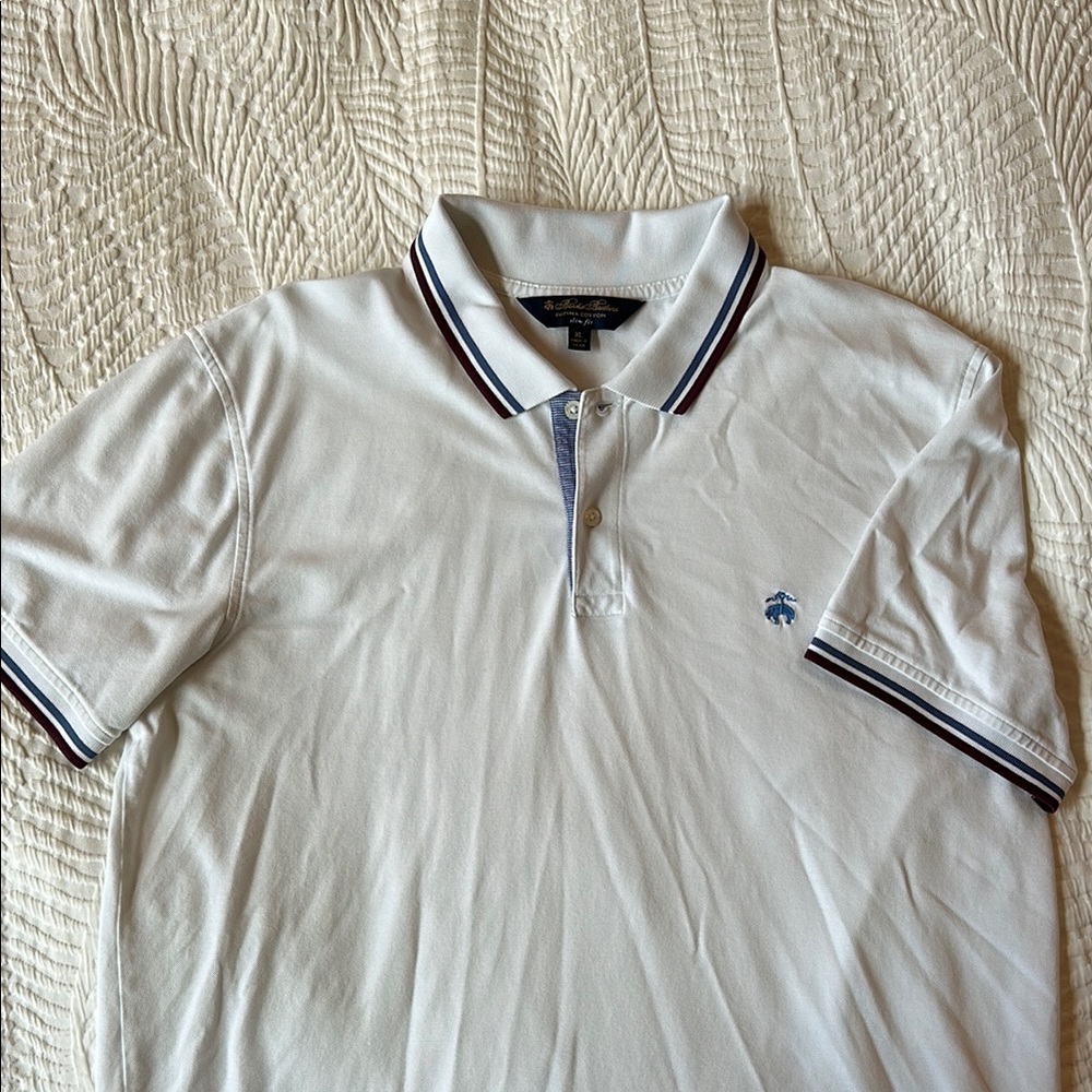 Brooks Brothers White Polo Shirt with Navy Accents